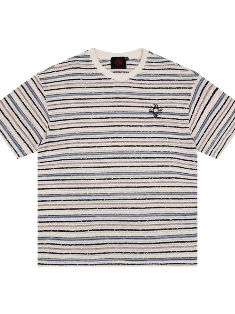 Nokwal Streetwear Vintage Horizon Loose Thread Stripe Tee Shirt L